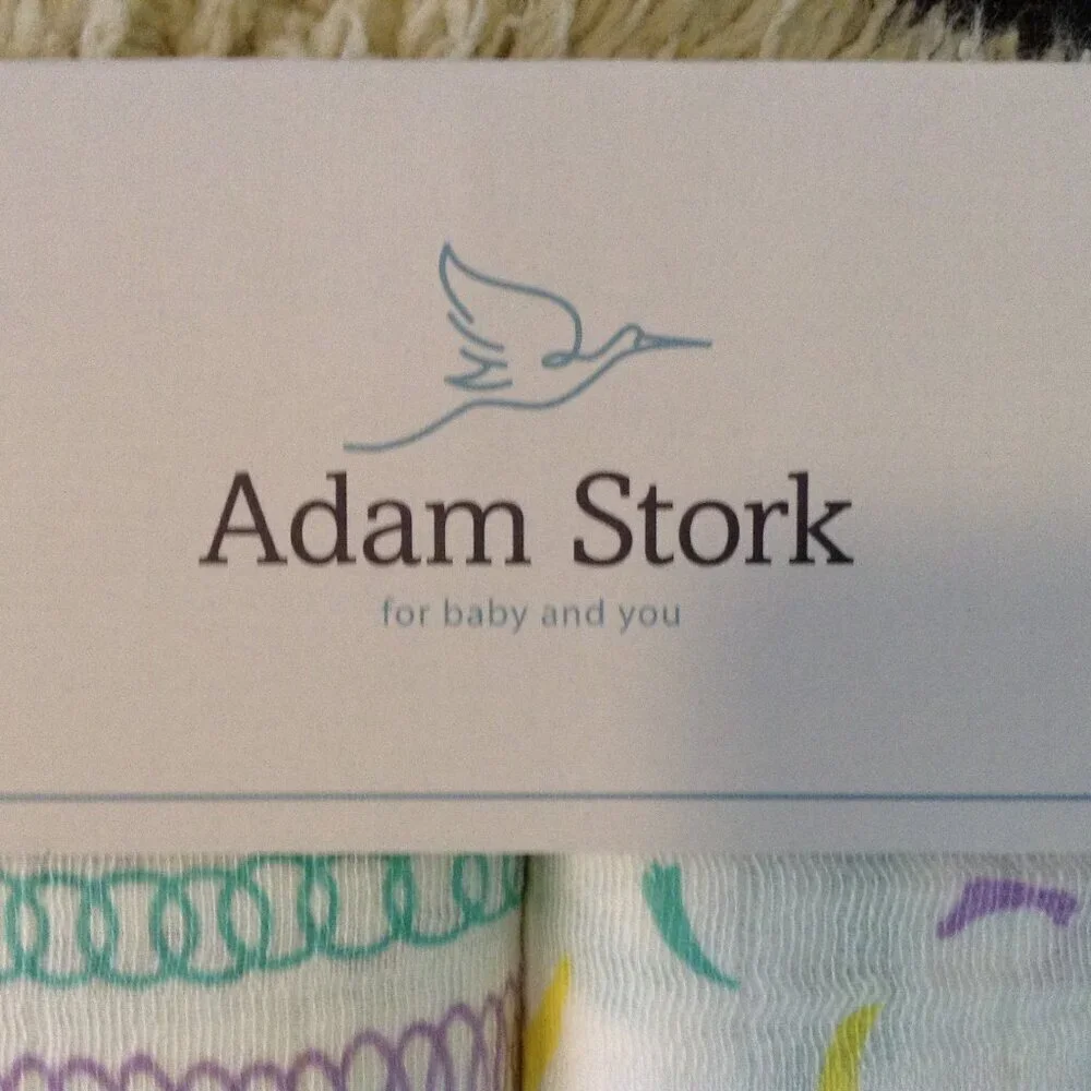 NWOT Adam Stork Cotton Muslin Swaddle Blankets; Babycore, Newborn, UNISEX, Soft